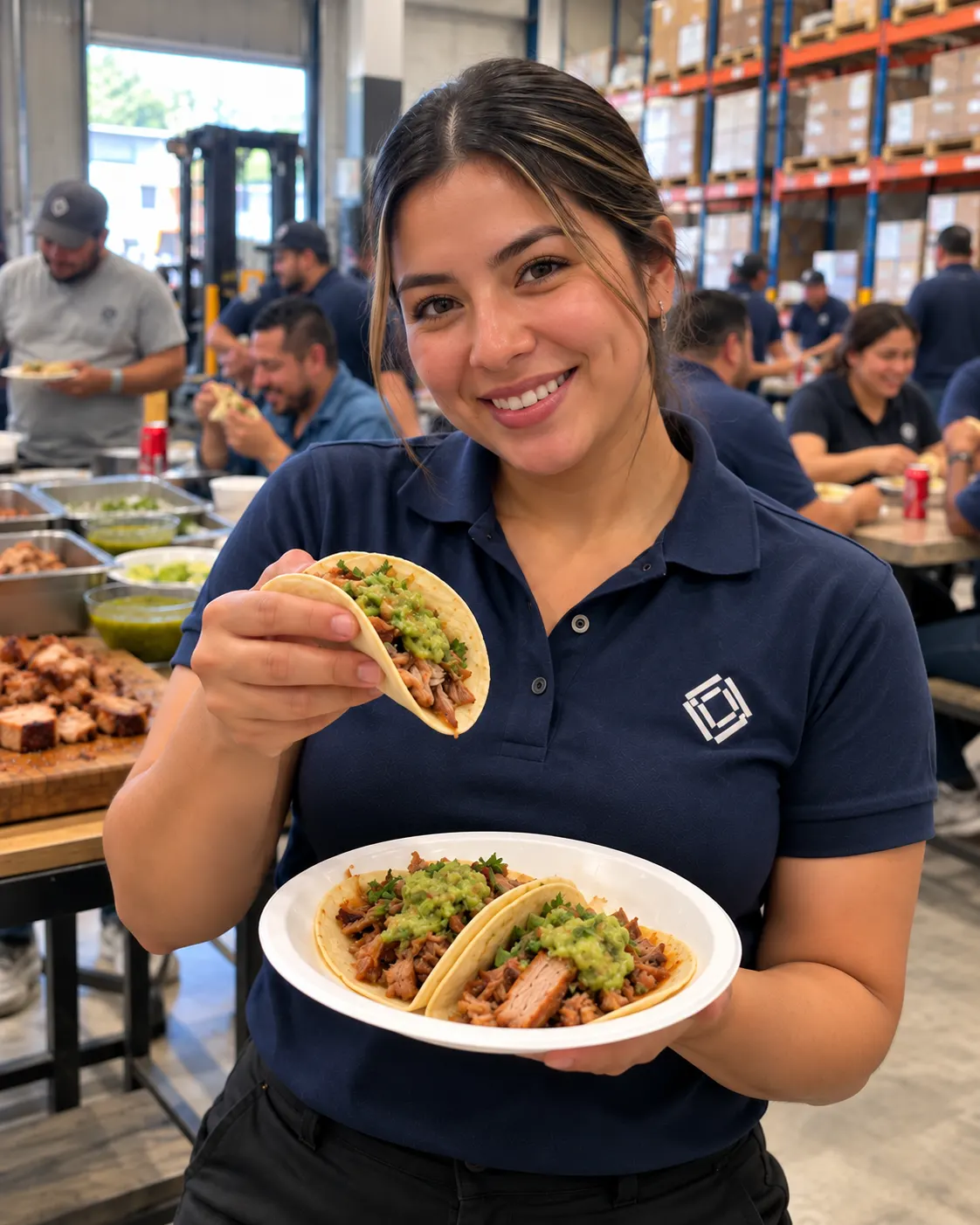 Tacos de carnitas con guacamole en el almacén.